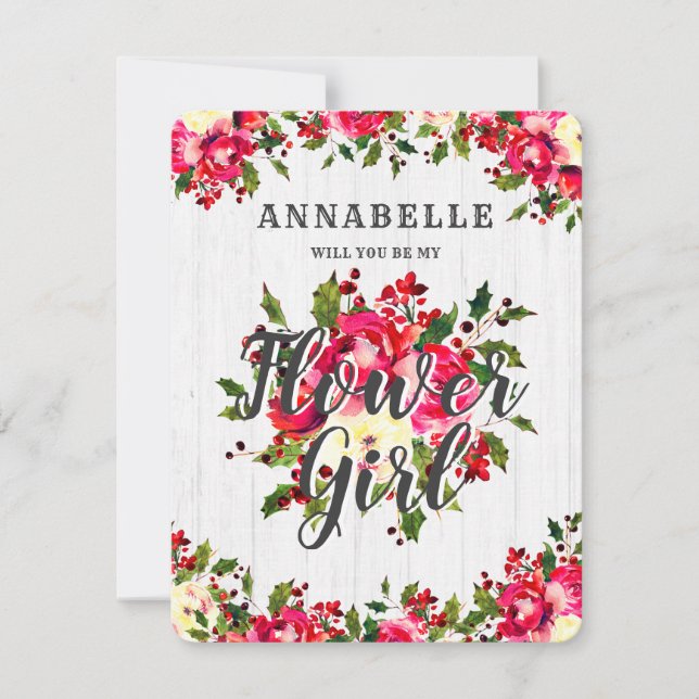 Invitation Rustique Winter Holly Serez-Vous Ma Fille Fleur (Devant)