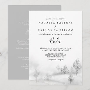 Invitation Rustique Winter Mountain Front et Back Boda Mariag