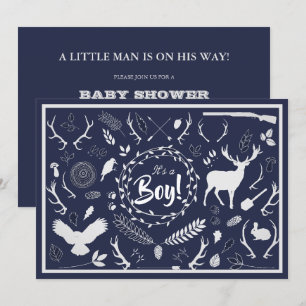 Invitation Rustique Woodland Baby Boy Shower (bleu marine)