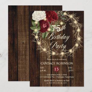 Invitation Rustique Woodsy Lighted Wreath 75e fête d'annivers
