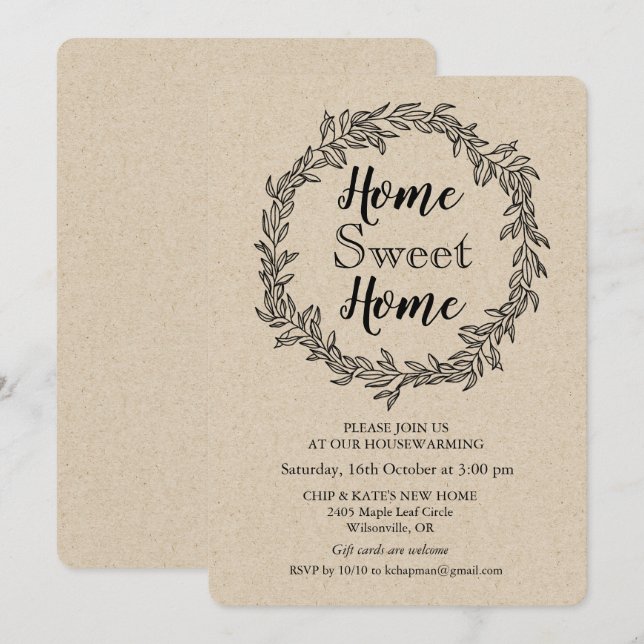 Invitation Rustique Wreath Houseéching (Devant / Derrière)