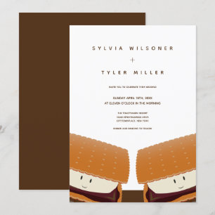 Invitation S’more Illustration Mariage blanc Brown vertical