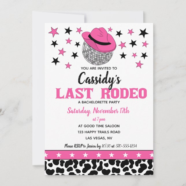 Invitation Sa Dernière soirée de bachelorette Rodeo Disco (Devant)