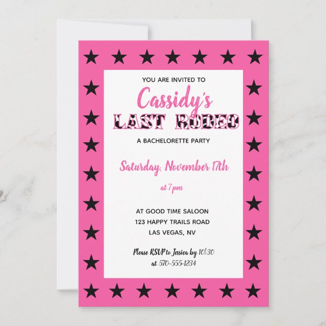 Invitation Sa Dernière soirée de bachelorette Rodeo Disco (Devant)