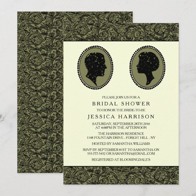 Invitation Sa Fête des mariées de silhouette Art Déco (Devant / Derrière)