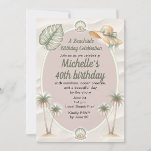 Invitation Sable de Plage Palmiers Tropicaux 40e Anniversaire