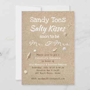 Invitation Sable de plage & Typographie blanche Douche Couple