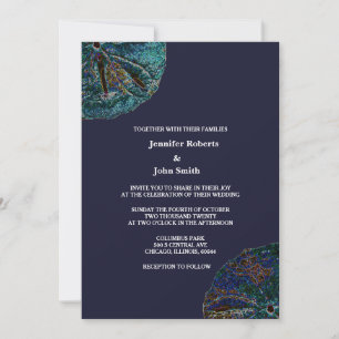 Invitation Sable Dollar Art Abstrait Blue Beach Mariage