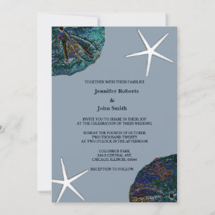 Invitation Sable Dollar Coquillage Art Dusty Blue Beach Maria
