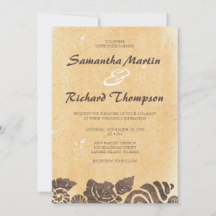 Invitation Sable et coquillages de mer / Plage Mariage Invita