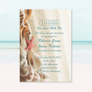 Invitation sable océanique élégant coquillages mariage plage
