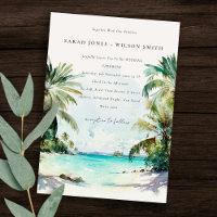 Sable Tropical Beach Aquarelle Palm Trees Mariage