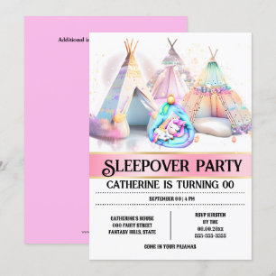 Invitation Sac de couchage Unicorne teepee rose blanc poupée