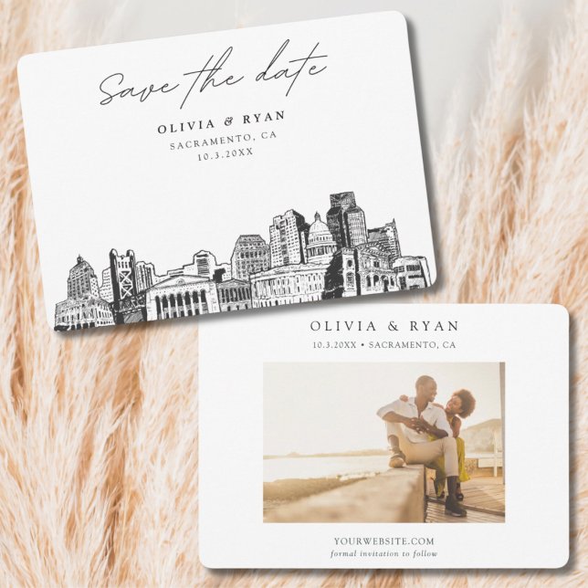 Invitation Sacramento Mariage Skyline Sketch Enregistrer la d (Sacramento Wedding Save the Date)