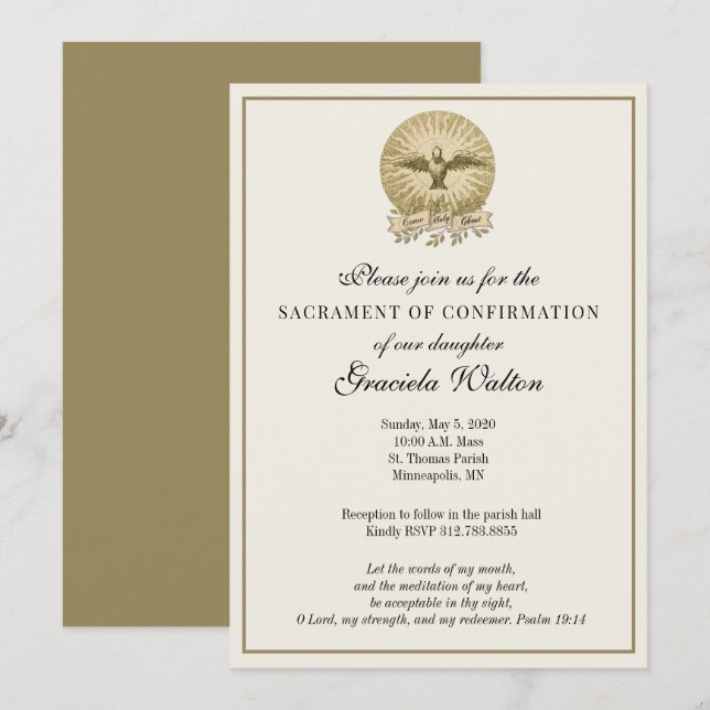 Invitation Sacrement de confirmation du Saint-Esprit catholiq (Devant / Derrière)