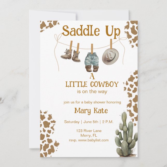 Invitation Saddle Up a Little Cowboy est sur le chemin Baby (Devant)