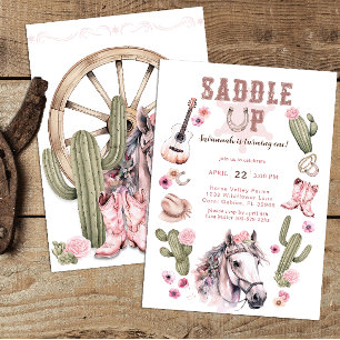 Invitation Saddup Cowgirl Horse 1er Anniversaire