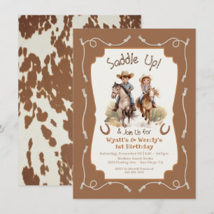 Invitation Saddup petit jumeau Cowboy Cowgirl anniversaire