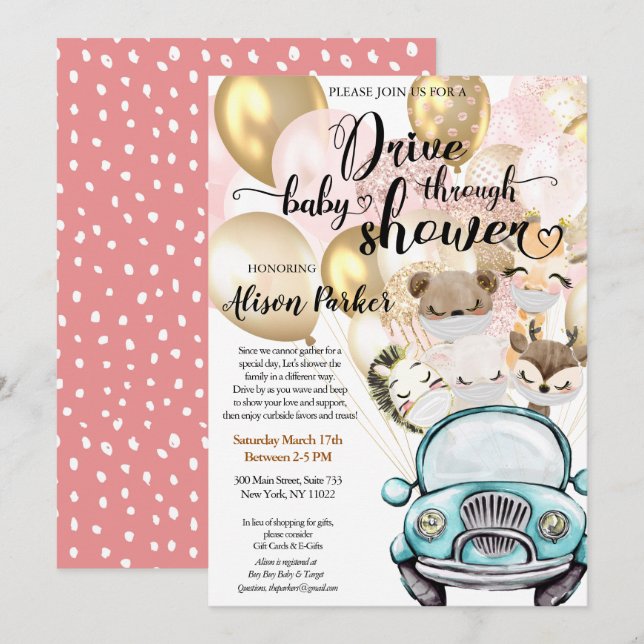 Invitation Safari Amis Genre Neutre Conduite Par Baby shower (Devant / Derrière)