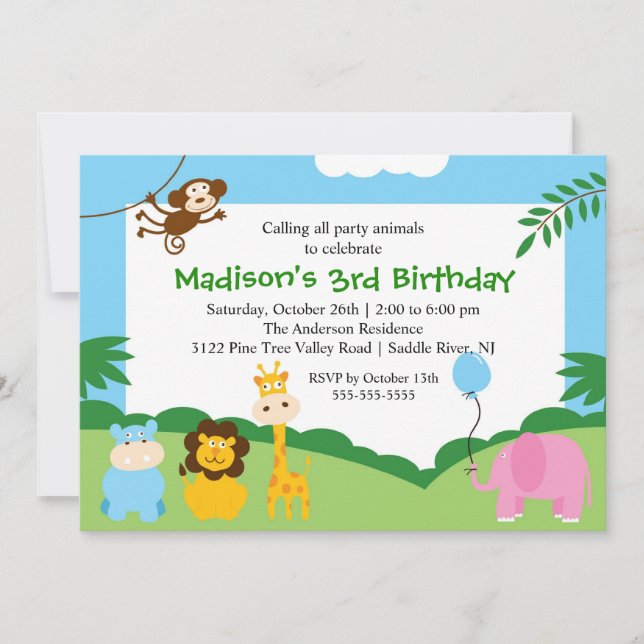 Invitation Safari amusant 1er anniversaire (Devant)