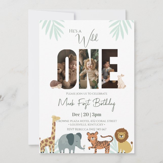 Invitation Safari animal 1er anniversaire (Devant)