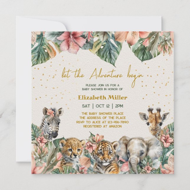 Invitation Safari Animal Aventure Commencer Baby Boy Douche (Devant)