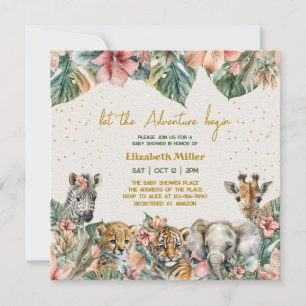 Invitation Safari Animal Aventure Commencer Baby Boy Douche