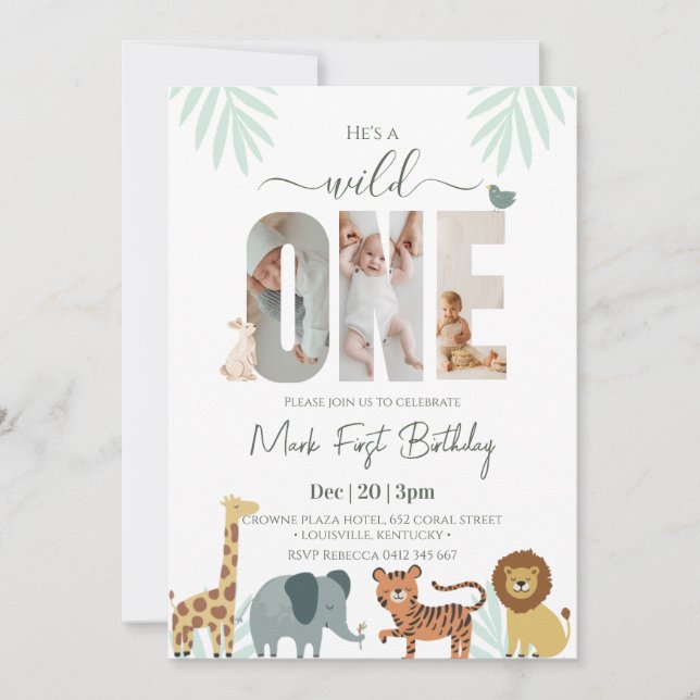 Invitation Safari Animal Boy 1er anniversaire (Devant)