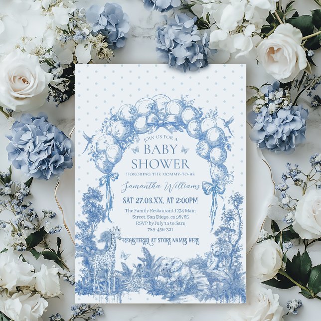 Invitation Safari animal Dusty Blue Toile bébé garçon douche  (Créateur téléchargé)