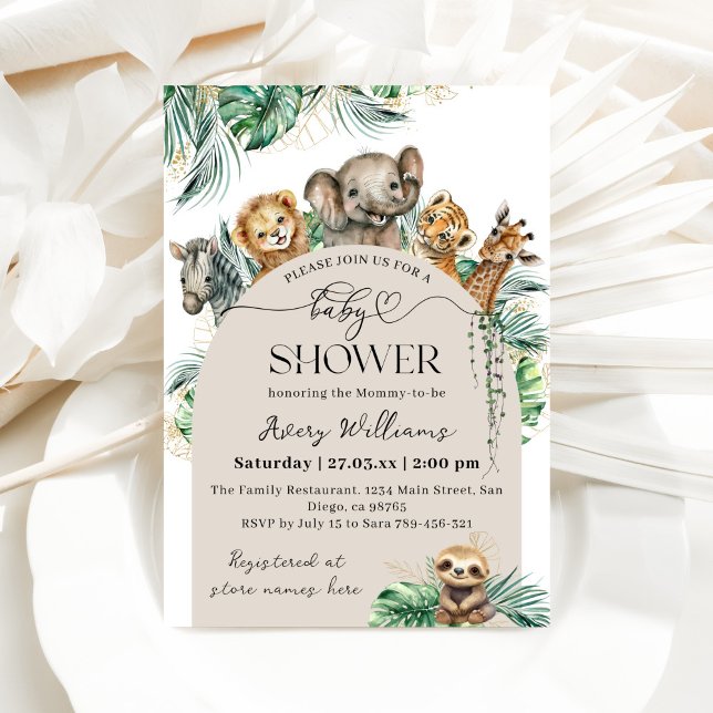Invitation Safari Animal Jungle Baby shower moderne (Créateur téléchargé)