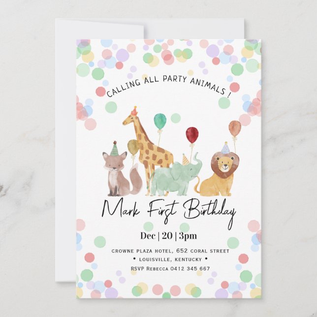 Invitation Safari Animals Birthday party (Devant)