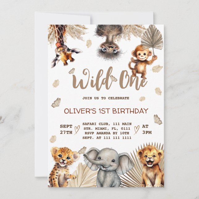 Invitation Safari Animaux 1er anniversaire (Devant)