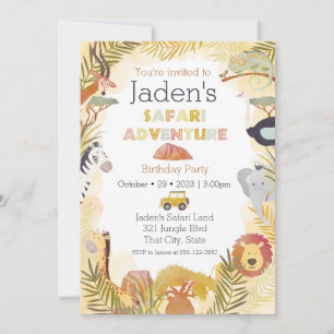 Invitation Safari Animaux Aquarelle fête d'anniversaire