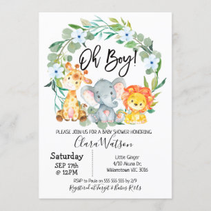 Invitation Safari Animaux Baby shower de couronne