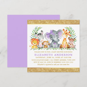 Invitation Safari Animaux Baby shower Violet Bow Parties scin