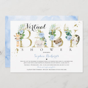 Invitation Safari Animaux Baby shower virtuel Verdure Or