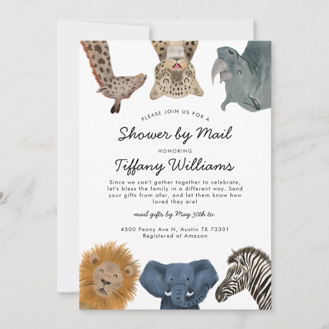 Invitation Safari Animaux Baby showers par la poste (Devant)
