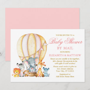 Invitation Safari Animaux Balloon Rose Or Douche par Mail