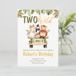 Invitation Safari animaux camion deux Wild Birthday Invitatio