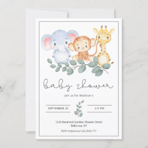 Invitation Safari Animaux et Baby shower verdoyant