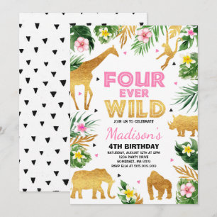 Invitation Safari Animaux Fourever Wild 4th Birthday Party