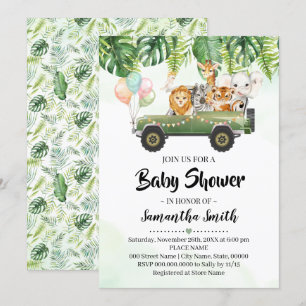 Invitation Safari Animaux Tropical Jungle Zoo Baby shower