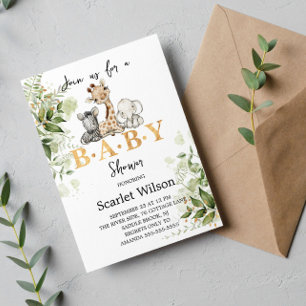 Invitation Safari Animaux Végétation Baby shower sauvage