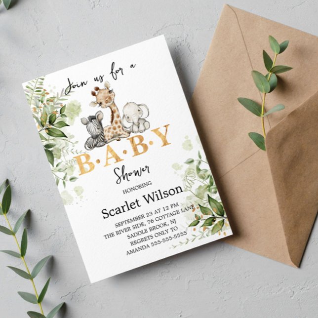 Invitation Safari Animaux Végétation Baby shower sauvage (Créateur téléchargé)