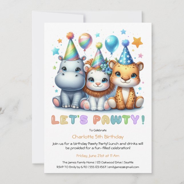 Invitation Safari Anniversaire - Parties scintillant Blue Hip (Devant)