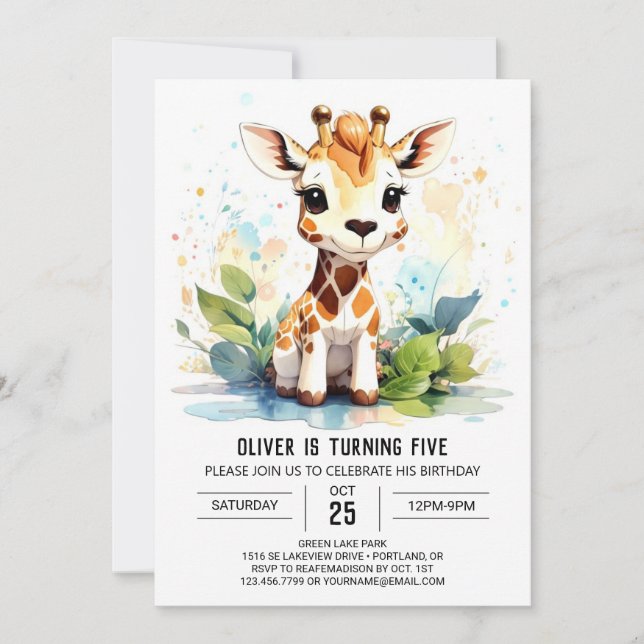 Invitation Safari Aventure Giraffe Amis Anniversaire (Devant)