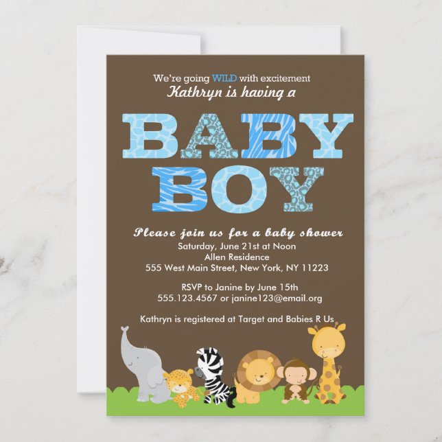 Invitation Safari Baby Boy Shower (Devant)