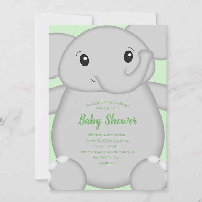 Invitation Safari Baby shower éléphant (Devant)