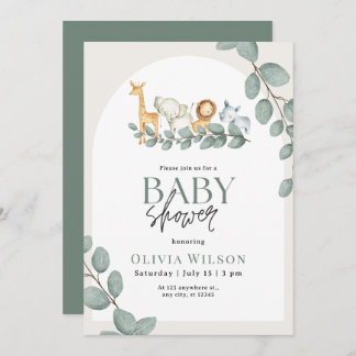 Invitation Safari Baby Shower Invite, Greenery Jungle Neutral