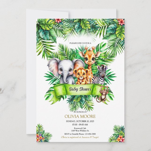 Invitation Safari Baby shower Wild One est sur le chemin (Devant)